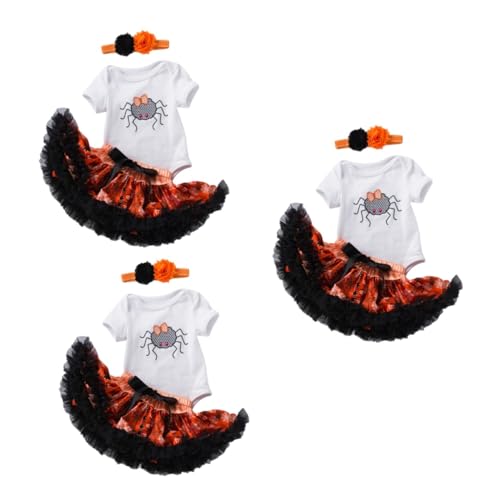 Holibanna 3 Sets Halloween Kleid Anzug Babykostüm Lätzchen Säuglingskleidung Tutu Kleid Halloween Outfit Anzüge Mädchen Kleidung Halloween Haarband Rock Anzug Baumwolle von Holibanna