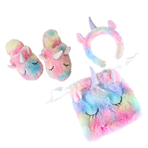 Holibanna 3 Stück 1 Satz Einhorn Kostüm-Requisiten Neuartiges Stirnband Zubehör Für Kostüme Flauschige Hausschuhe Bunte Tasche Mit Kordelzug Plüsch von Holibanna