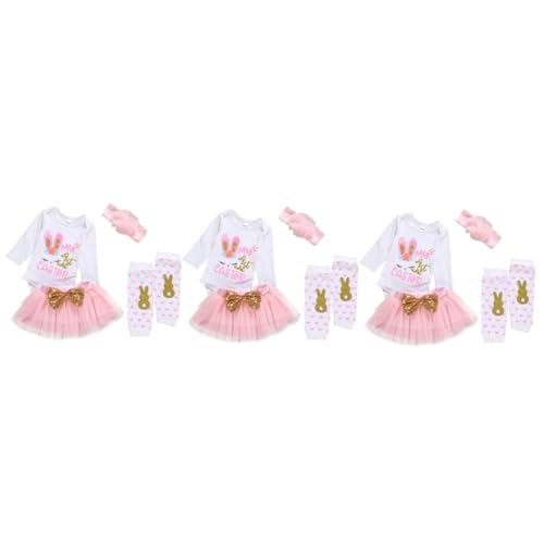 Holibanna 3-Teiliges Set Party-Kostüm-Anzug Tutu-Shirt für Kinder rosa Ballettröckchen Osterkostüm Set für Kinder Hochwertiges Kostümset für Kinder Kleider Schleifenkleid Hase Mesh-Rock Tier von Holibanna