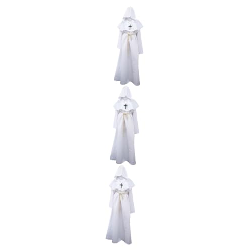 Holibanna 3St Priesterkleidung one Piece Kleidung one Piece Klamotten The Hallow köstüme Mönchsrobe mit Kapuze Halloween mittelalterliches Gewand Mönch Umhang Mönchsgewand Polyester Weiß von Holibanna