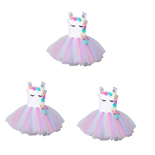 Holibanna 3St Regenbogen-Tutu-Kleid Einhorn-Outfit Halloween-Kleidung Einhornkostüm für Kinder halloween costume halloween kleidung Regenbogen Tutu Kleid Einhorn Einhorn-Tutu-Kleid von Holibanna