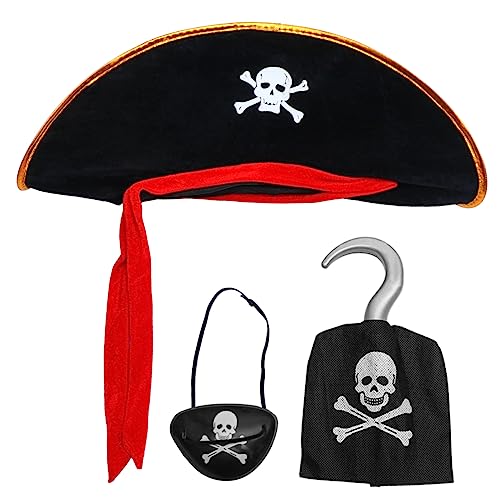 Holibanna Halloween Piratenanzug Zubehör 3-teiliges Piratenhut-augenklappen- Und Haken-set Für Jungen-kostümparty von Holibanna