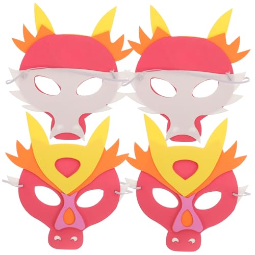 Holibanna 4 Stück Kindermaske zum Jahr des Drachen Zubehör Drache für Schlafmaske aus Seide bemalbares Tier kindermasken fasching Drachenmaske lustige Maske Tiermaske Eva rot von Holibanna