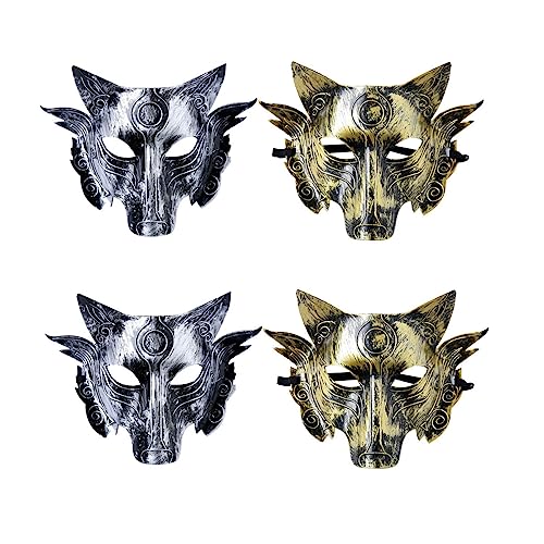 Holibanna 4 Stücke Vintage Wolf Kostüm Masken Simulation Tier Maskerade Wolf Head Cover Karneval Wolf Cosplay Gesicht Foto Requisiten für Halloween Karneval Kostüm Partybedarf (Golden Und von Holibanna