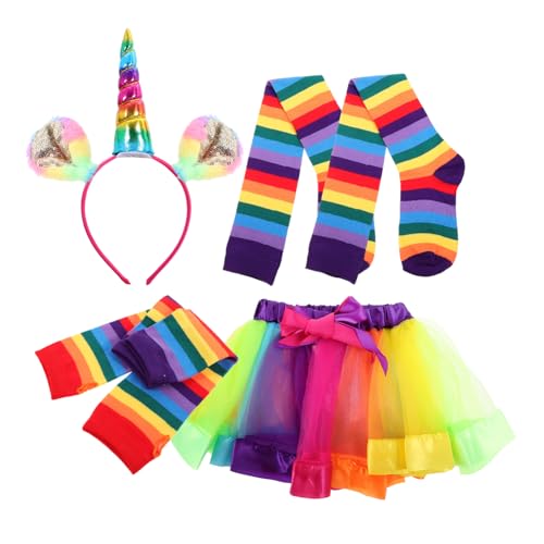 Holibanna 4 Teiliges Regenbogen Tutu Kleid Set Für ädchen Mit Einhorn Haarband Ellenbogenlangen Handschuhen Und Kniestrümpfen Perfekte Kostüme Für Zu Partys Und Karneval von Holibanna