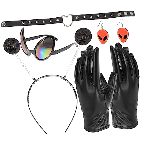 Holibanna 5 Sätze Außerirdische Dekoration Sonnenbrille Glühen Party Cosplay Kostüm Lustig Erwachsene Rave Masken Zubehör Henne Stirnbänder Haarband Schnapsgläser Alien-brille Plastik Black von Holibanna