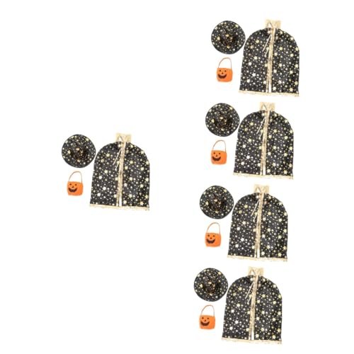 Holibanna 5 Sätze Halloween-umhang Goodie-bags Für Kinder Halloween-zaubererumhang Halloween-hüte Für Kinder Halloween-kürbiskorb Mädchenhüte, Mützen Mit Kapuze Cosplay-mantel Satin Black von Holibanna