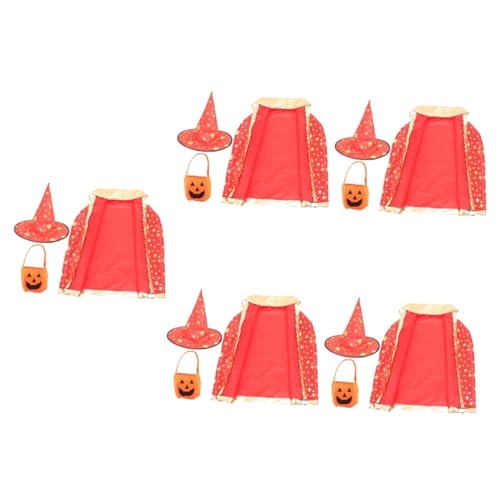 Holibanna 5 Sätze Halloween-umhang Mädchen Hut Kapuzenumhang Kleidung Für Kinder Anzug Für Kinder Halloween-kürbis-umhang Kürbistasche Kinderhüte Cosplay-zaubererhut Und Umhang Rot Vlies von Holibanna