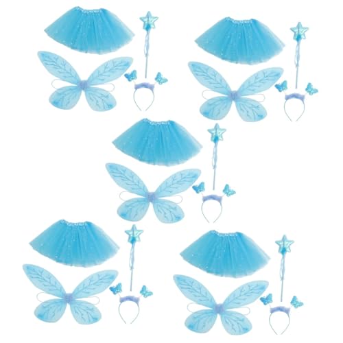 Holibanna 5 Sätze Prinzessinnenkleid Mit Flügeln Stirnband Für Kinder Prinzessin Tutu-rock Make-up-stirnbänder Cosplay-flügel Kinder Spielset Dekoratives Kostüm Mädchen-outfits Tuch Sky-blue von Holibanna