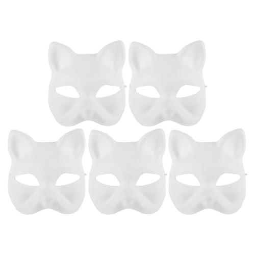 5 Stück Katzenmaske -Masken Weißes Papier Fuchsmasken Leere -Masken Unbemalt Wolf Tier Halbe Diy-Maskerademaske von Holibanna