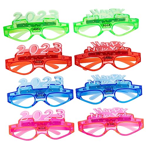 Holibanna 8 Paare 2023 Neujahrsbrille Puppenhaus-weihnachtszubehör Party Retro-sonnenbrille 2023 Brille Aufleuchten Led Farbige Brille Lichter Geschlecht Offenbaren Gläser Neon Plastik von Holibanna