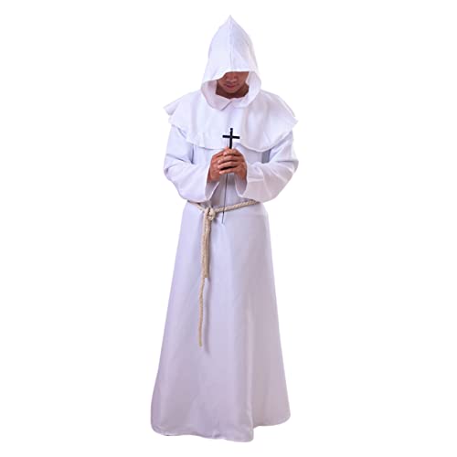 Holibanna Cosplay-anzug Halloween-mönchsrobe Priester Kostüm Priestergewand Mönchsgewand Mönche Cosplay Kostüm Zaubereruniform Mönch Kostüm Priesterkostüm Für Herren Halloweenkostüm Weiß von Holibanna