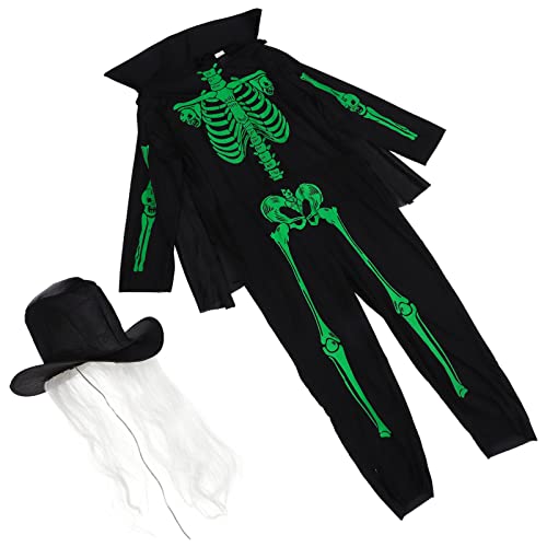 Holibanna Damen Skeleton Jumpsuit Cosplay Kostü Mit Hut Und Umhang Nachtleuchtendes Einteiler Kostü Für Halloween Und Karneval Perfekt Für Fasching Und Themenpartys von Holibanna