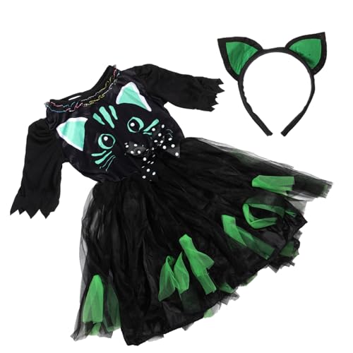 Holibanna Halloween Katzenkleid Für Mädchen Dekoratives Katzenkostüm Mit Stirnband Für Halloween Feiern Fasching Und Schulaufführungen von Holibanna