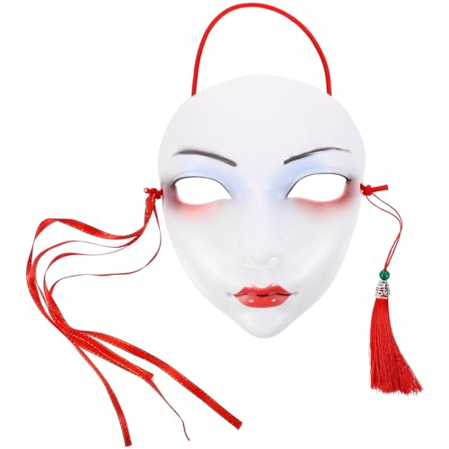 Holibanna Japanische Kabuki-Maske Weiße Diy-Maske Mit Quaste Maskerade-Maske Tier Unbemalt Bastelmaske Für Maskerade Urlaub Kostüm Cosplay-Party von Holibanna