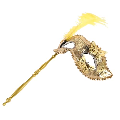 Holibanna Karnevalsmaske Glitzer Plüsch Karneval Damen Faschingsmaske Handmasken karnevalskostüm Karnevalsball Abschlussball Masken Plastik Golden von Holibanna