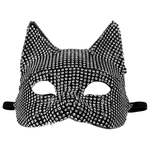 Holibanna Katzen-Maskerade-Maske Glänzende Strass-Fuchs-Maske Glitzernde Karneval-Maske Halbe Gesichts-Katzenohren-Maske Für Maskerade Cosplay Kostümzubehör von Holibanna