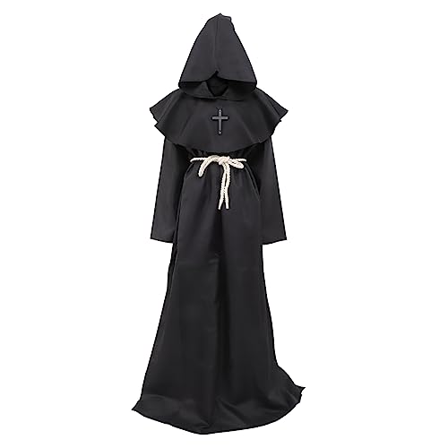 Holibanna Mittelalterliche Kapuzen önchsrobe Für Herren Und Damen Halloween Cosplay Kostü Schwarzes Priestergewand Für Karneval Und Fasching Größe von Holibanna