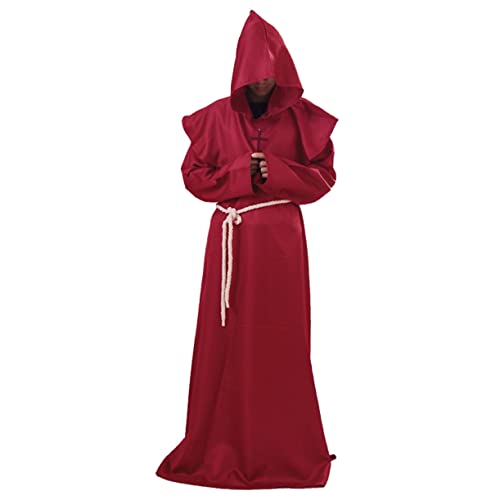 Holibanna Mönch Kostüm mittelalter kleidung halloween costume Classic costume halloween outfit mittelalterliche Mönche Mittelalterliches Mönchskostüm Cosplay-Anzug Mönche Uniform Cosplay rot von Holibanna