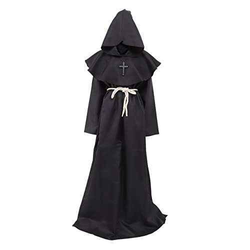 Holibanna Priesterkleidung Halloween-Mönchsrobe Halloween mittelalterliches Gewand Kap umhang Halloween Mittelalter umhang Mittelalter Kleidung Priester Kostüm Renaissance-Kostüm für Männer von Holibanna