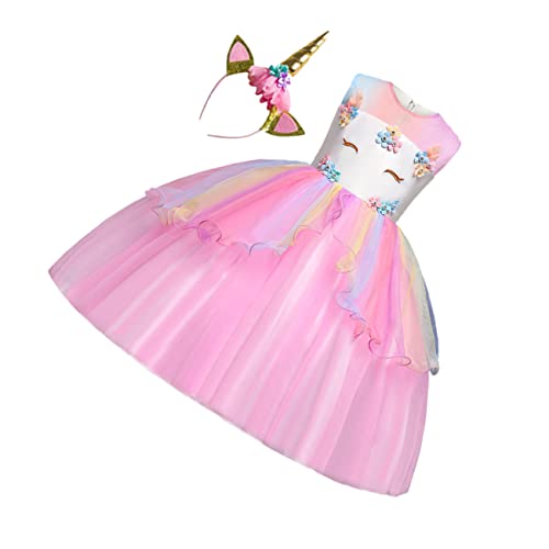 Holibanna Prinzessinnen Kleid Aus Tüll Mit Haarreif Festliches Partykleid Für Pink Mit Goldenen Akzenten Ideal Für Cosplay Und Aufführungen von Holibanna