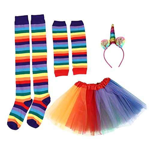 Holibanna Regenbogen Tutu Kostü Für Mehrlagiger Tüllrock Mit Rüschen Ideal Für Partys Und Fotoshootings Inkl Haarschmuck Handschuhe Und Socken Bunte Ballettkleidung Für ädchen von Holibanna