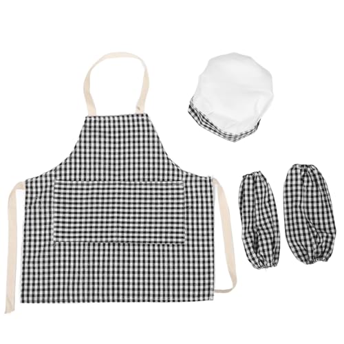 Holibanna Set mit Schürzenärmeln Und Kochmütze für Kinder Kariert für Kleinkinder Cosplay Kochkostüm Kinderkochschürze Und Mädchen Schürzen Backen Malen Outfit von Holibanna