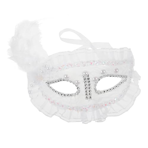 Holibanna Spitzenfedermaske venezianische Augenmaske Abendmaske Halloween halbes Gesicht Party-Spitzenmaske damen accessoires damen Frauenmaske Maskerade-Maske für Frauen Perle Weiß von Holibanna