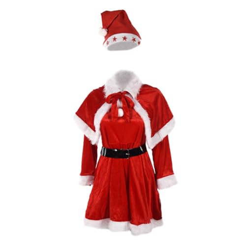 Holibanna Damen Weihnachtsmann Kostüm Weihnachtsmann Kostüm Erwachsene Kleid Festliches Outfit Mütze Elegante Weihnachtsmann Verkleidung für Partys von Holibanna