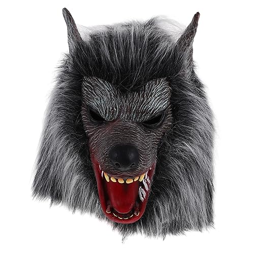 Holibanna Wolf-kapuzenmaske Halloween-maske Beängstigend Kostüm Gesicht Dekoration Maskerade Halloween Halloween-wolfsmaske Plüsch Leuchtende Maske Halloween-horrormaske Menschlich Emulsion von Holibanna