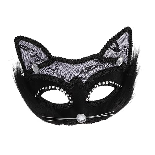 Holibanna katze gesichtsmaske Maskerade-Stick Kostüm Maskerademasken Augenmasken Abschlussball halloween masken halloweenmaske Partykatzenmasken Cosplay-Tiermaske PVC Black von Holibanna