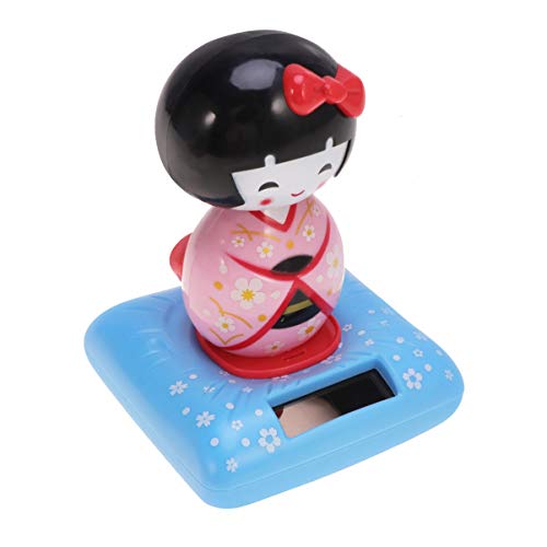 Solarbetriebenes Kokeshi- Spielzeug Solar Tanzen Spielzeug Dashboard Puppe: Japanische Mako Puppe Kopf Schütteln Spielzeug Ornamente für Home Table Centerpieces Pink Solar- Swing- Spielzeug von Holibanna