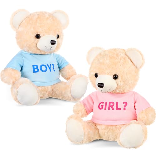 Hollowfly 2 Stück Gender Reveal Bears Boy or Girl Bears 14 Inch Blue and Pink T Shirt Plush Bears Toy Gift for Gender Reveal Baby Shower Decoration von Hollowfly