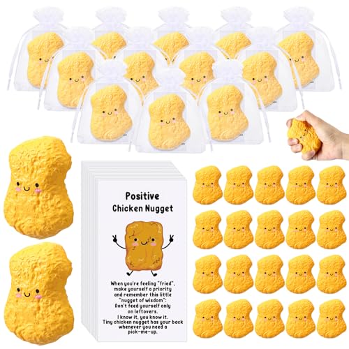 Hollowfly Chicken Nugget Stressbälle Inspirierende Stressgeschenke Bulk Chicken Nugget Squeeze Ball Chicken Foam Relief Ball mit Positive Nugget Karte Organza Beutel Motivierende Karten Geschenke für von Hollowfly