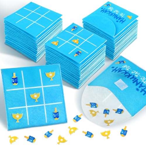 Hollowfly Tic Tac Toe-Spiel, Hanukkah-Filz-Brettspiel, strategisches Mini-Brettspiel für Familie, jüdisch, klassisch, pädagogische Geschenktüte, 30 Stück von Hollowfly