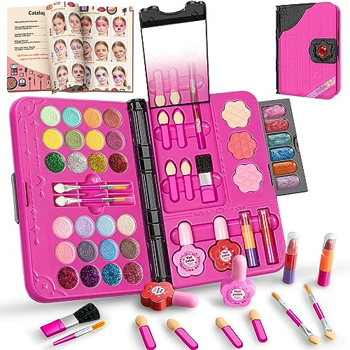 Kinderschminke Set Schminkkoffer Mädchen, Waschbar Schminke Kinder Mädchen Make Up Set Mädchen Spielzeug, Echt Kinderschminken Set Mädchen Geburtstags Geschenke für Mädchen 3 4 5 6 7 8 9 10-12 Jahre von Hollyhi