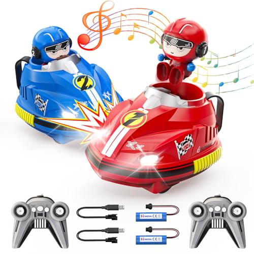 Holyton 2er Set Ferngesteuerte Gegeneinander Spielzeugautos für Kinder, Autoscooter mit Licht & Musik, Stuntspielzeugauto für Jungen und Mädchen, ab 6+ Jahren, Geschenkidee für Kinder von Holyton