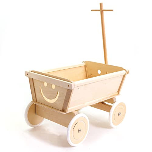 HolzFee Kinder Handwagen Holz 50 cm Buche naturbelassen vormontiert Stirnwände herausnehmbar von HolzFee