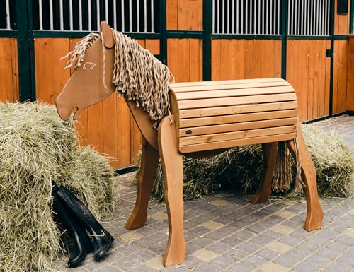 HolzTec Holzpferd Shetty Jumper 89cm - ideal für Kinder, perfekt für draußen und drinnen, mit beweglichem Kopf, aus hochwertigem Naturholz - in Natur und Nuss-Braun (89 cm/Nuss-Braun) von HolzTec