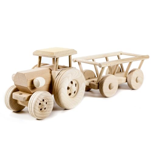 Holzfee Traktor mit Hänger Holz 44 cm Holzspielzeug Trecker von Holzfee