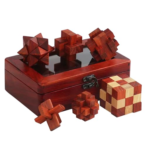 Holzsammlung 6 Stück 3D Puzzle Brainteaser, Holz Denksport Logisches Spielzeug, Holzspiele Knobelspiele Geduldspiel IQ Test Puzzle Set, Logikspiele Holzpuzzle Denkspiel für Erwachsene und Kinder von Holzsammlung