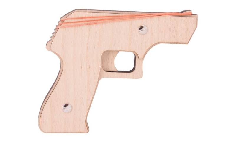 Spielzeugpistole Gummi Gun "Agent Gun" aus Holz, geliefert als Bausatz von Holzspielerei