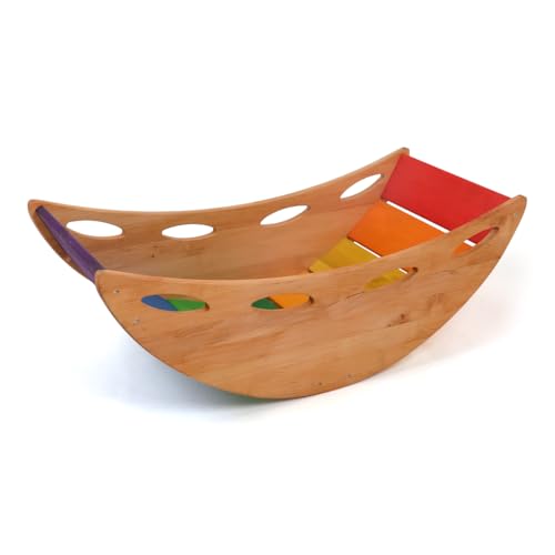 Bunte Baby-Wippe Regenbogen aus Holz | Vielseitige Kletterbrücke für Kinder als Wippe oder Kaufladen 8070 von Holzspielzeug Peitz
