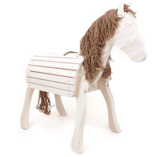 Weißes Voltigierpferd M | Kleiner Onkel | Outdoor-Holzpferd | Gartenpferd | Spielpferd 7033 | Stockmaß 60 cm von Holzspielzeug Peitz