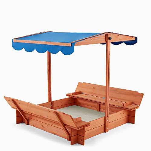 HOME DELUXE - Sandkasten BUDDELKISTE - Mit verstellbarem Dach und Bodenplane - Maße: 110 x 110 x 110 cm - inkl. komplettem Montagematerial | Sandspielkasten Holzsandkasten Sandspielzeug von Home Deluxe