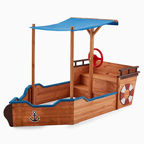 HOME DELUXE - Sandkasten MATSCHEKISTE - Segelschiff inkl. Bodenplane und Dach - Maße: 160 x 78 x 103 cm - inkl. Montagematerial | Holzsandkasten Piratenboot Sandbox von Home Deluxe