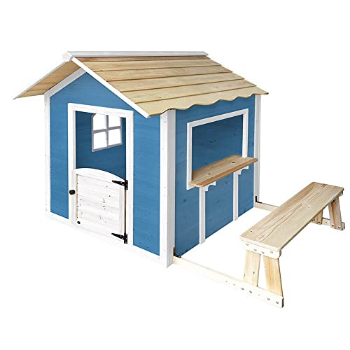 HOME DELUXE - Spielhaus - DER GROßE PALAST blau - 166 x 138 x 132 cm - mit Bank - FSC zertifiziertes Kinderspielhaus, inkl. Montagematerial I Gartenhaus Holzhaus Kinderhaus von Home Deluxe