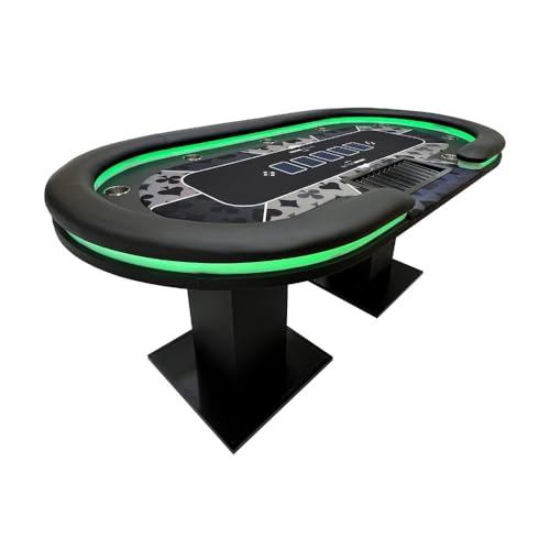 Home Deluxe - Pokertisch Flush - inkl. 10 Stühlen, Pokerkoffer, mit LED Beleuchtung und Getränkehalter, für bis zu 9 Personen I Spieltisch Poker Tisch von Home Deluxe