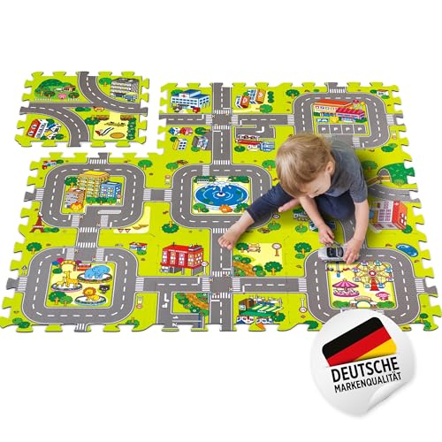 Home Kids World Puzzlematte Straße 90x90 cm - Rutschfester Spielteppich Kinder Autoteppich Kinder - Indoor & Outdoor Spielteppich Straße - Abwischbare Puzzlematte für Kinder von Home Kids World