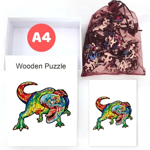 Home Melody Holzpuzzle Dinosaurier | A4 Größe 29,7 x 21 cm | 180+ Teile | Wooden-Puzzle Dino in Geschenk-Box | Erwachsene Kinder-Geburtstag Junge Mädchen | Holz-Puzzle einzigartige Form von Home Melody